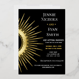 Geometrie Sun Modern | Dunkle Hintergrundhochzeit Folieneinladung