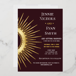 Geometrie Sun Modern | PflaumenHintergrundhochzeit Folieneinladung