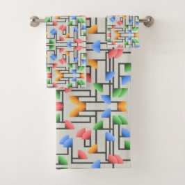 Geometrisch Abstrakt, Blau, Gold, Korallen, Grün Badhandtuch Set