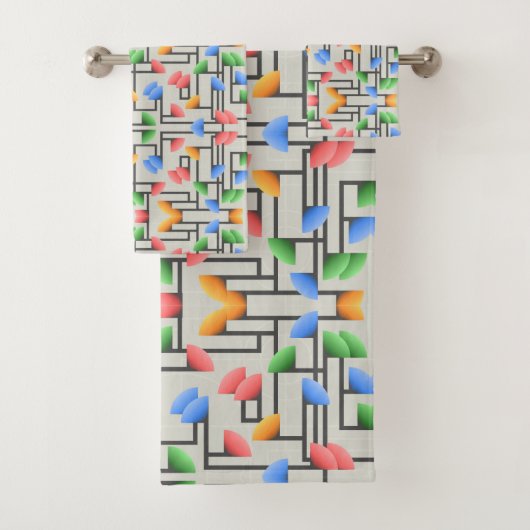 Geometrisch Abstrakt, Blau, Gold, Korallen, Grün Badhandtuch Set (Insitu)
