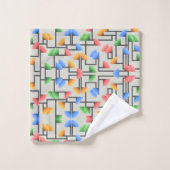 Geometrisch Abstrakt, Blau, Gold, Korallen, Grün Badhandtuch Set (Waschlappen)