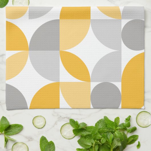 Geometrisch Abstrakt-gelbes Grau Mitte Jahrhundert Geschirrtuch (Gefaltet)