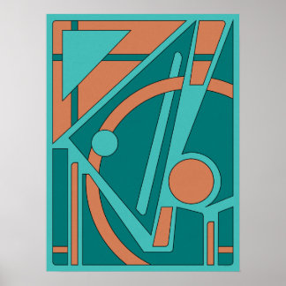 Geometrisch Abstrakt in Aquamarin und koral Poster