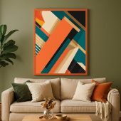 Geometrisch Abstrakt mit Orange & Deep Aquamarin Poster