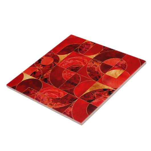Geometrisch Abstrakt - Rote Texturen und Gold Fliese (Seite)