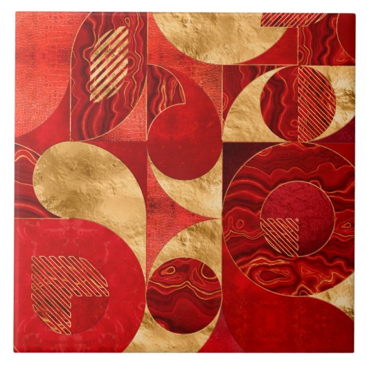 Geometrisch Abstrakt - Rote Texturen und Gold Fliese (Vorderseite)