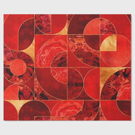 Geometrisch Abstrakt - Rote Texturen und Gold Geschenkpapier (Flach)