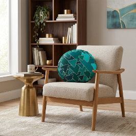 Geometrisch abstraktes Aquamarines Dreieck Rundes Kissen