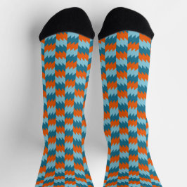 geometrisch aquamarin und orange socken