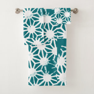 geometrisch aquamarin-weiß badhandtuch set