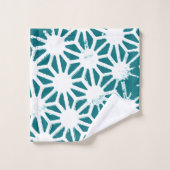 geometrisch aquamarin-weiß badhandtuch set (Waschlappen)
