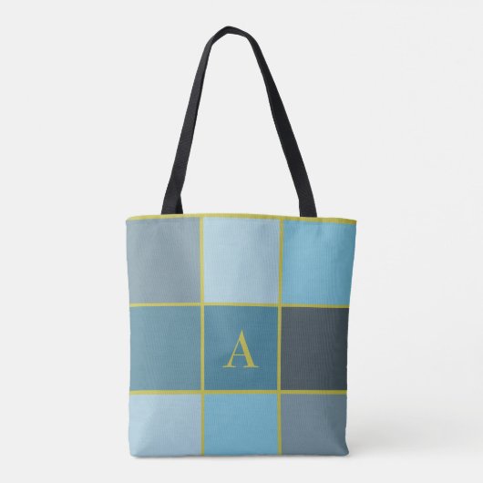 Geometrisch aquamarines Monogramm Tasche (Rückseite)