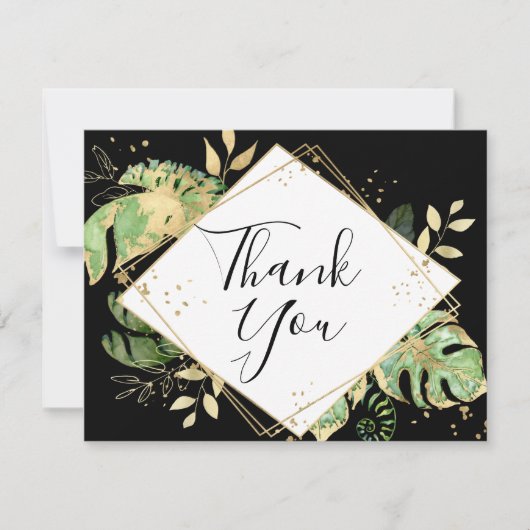 Geometrisch aus tropischen Blättern, schwarz und G Dankeskarte (Vorderseite)