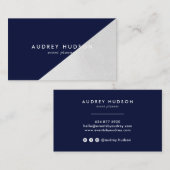 Geometrisch, blau, silberfarben visitenkarte (Vorne/Hinten)