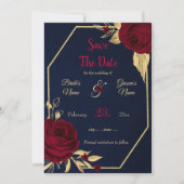 geometrisch blaue Bordeaux- und Goldblumenmarine Save The Date (Vorderseite)