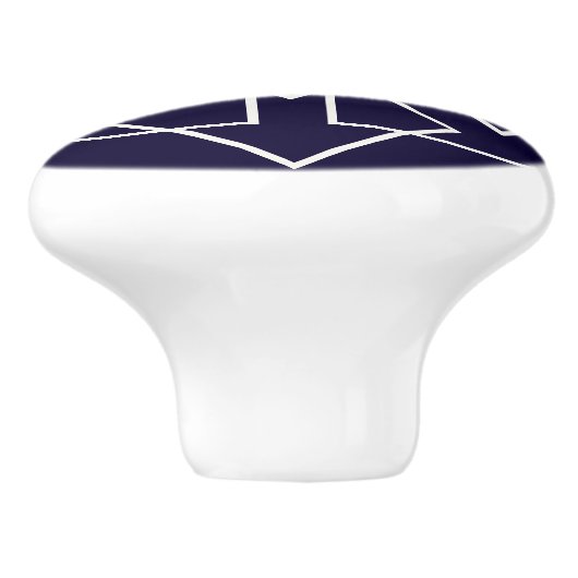 geometrisch-blaue und weiße Indigo-Formen Keramikknauf (Seitenansicht)