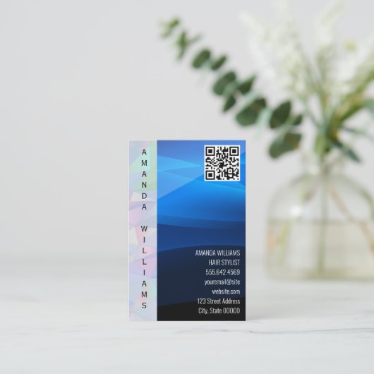 geometrisch | Blue Wave | QR-Code Visitenkarte (Stehend Vorderseite)