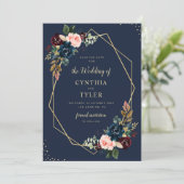 geometrisch-bordeauxblau Save the Date Einladung (Stehend Vorderseite)