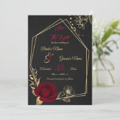 geometrisch bordeauxrot und goldfarben save the date (Stehend Vorderseite)