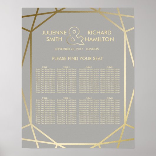 geometrisch | Dove Gray and Gold Seating Chart Poster (Vorne)