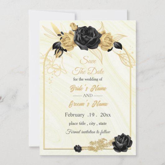 geometrisch elegantes Gold & Schwarz Save The Date (Vorderseite)