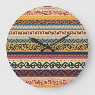 Geometrisch ethnisch: nahtloser Ornament-Hintergru Große Wanduhr