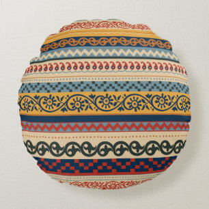 Geometrisch ethnisch: nahtloser Ornament-Hintergru Rundes Kissen