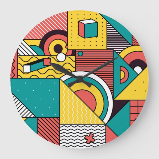 Geometrisch farbig: abstraktes Muster. Große Wanduhr (Vorderseite)