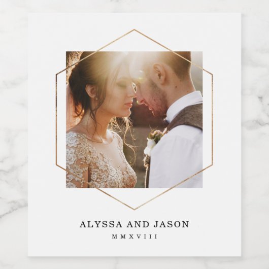geometrisch | Foto Hochzeiten und römisches Datum Weinetikett (Einzelnes Label)