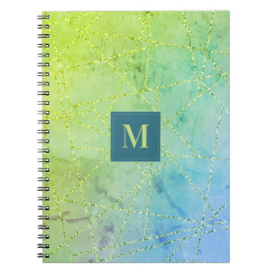 Geometrisch für Aquamarine Monogramme und Lime-Grü Notizblock