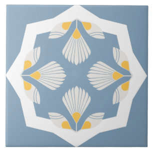 geometrisch gelb und aquamarine ethnische Blume Fliese