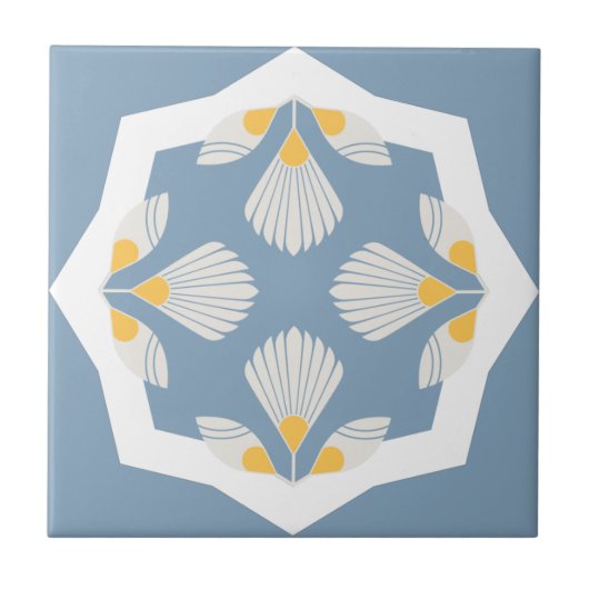 geometrisch gelb und aquamarine ethnische Blume Fliese (Vorderseite)