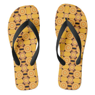 geometrisch-gelbe und schwarze Blume Badesandalen