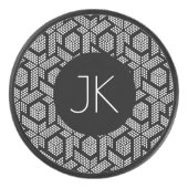 geometrisch gepunktetes Muster in Schwarz-Weiß Eishockey Puck (Vorderseite)