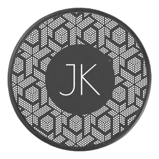 geometrisch gepunktetes Muster in Schwarz-Weiß Eishockey Puck (Vorderseite)