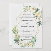 Geometrisch Gold | White Floral Foliage Wedding Einladung (Vorderseite)
