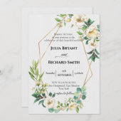 Geometrisch Gold | White Floral Foliage Wedding Einladung (Vorne/Hinten)
