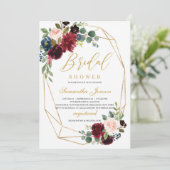 geometrisch goldfarbene Bordeaux und rötlich-rosaf Einladung (Stehend Vorderseite)