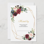 geometrisch goldfarbene Bordeaux und rötlich-rosaf Einladung (Rückseite)