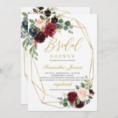 geometrisch goldfarbene Bordeaux und rötlich-rosaf Einladung (Vorne/Hinten)