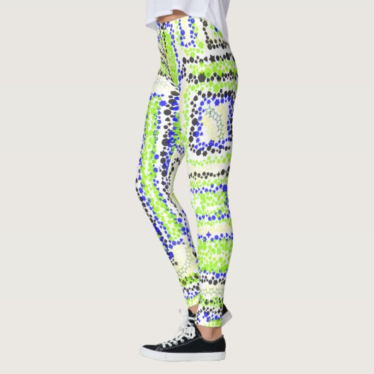 Geometrisch grün-gelb-blaue Leggings (Links)