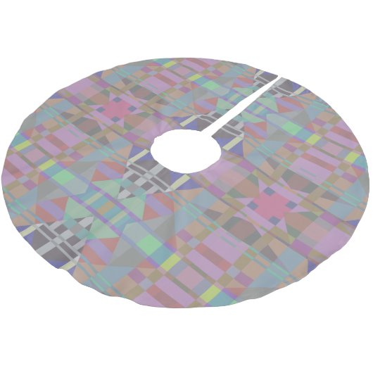 Geometrisch grün Lila rosa Polyester Weihnachtsbaumdecke (Schrägansicht)