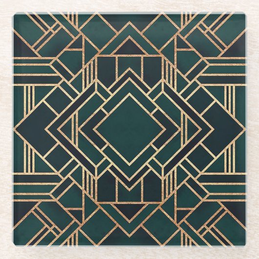 geometrisch grün und Gold Glasuntersetzer (Vorderseite)