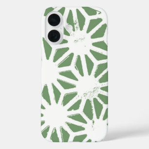 geometrisch-grün-weiß gezogenes Olivenmuster iPhone 16 Hülle