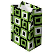 Geometrisch, grün, weiß mittlere geschenktüte (Rückseite Schrägansicht)