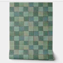 geometrisch grüne Fliesenmuster Vinyl Tapete