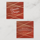 geometrisch | Hintergrund Rotes Leder Quadratische Visitenkarte (Vorne/Hinten)