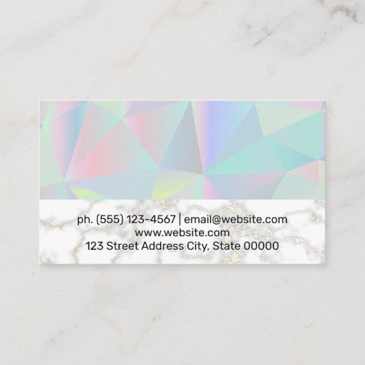 Geometrisch Holografisch | Goldweißer Marmor Visitenkarte (Rückseite)