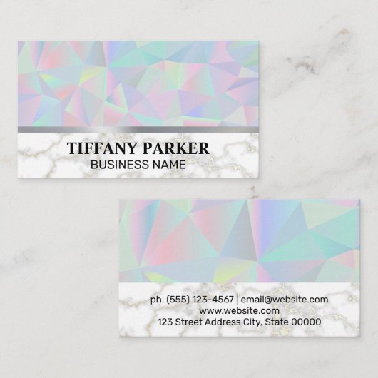 Geometrisch Holografisch | Goldweißer Marmor Visitenkarte (Vorne/Hinten)