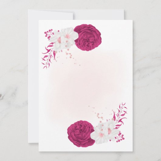 geometrisch hübsche Fuchsien und weiße Blumen Save The Date (Rückseite)